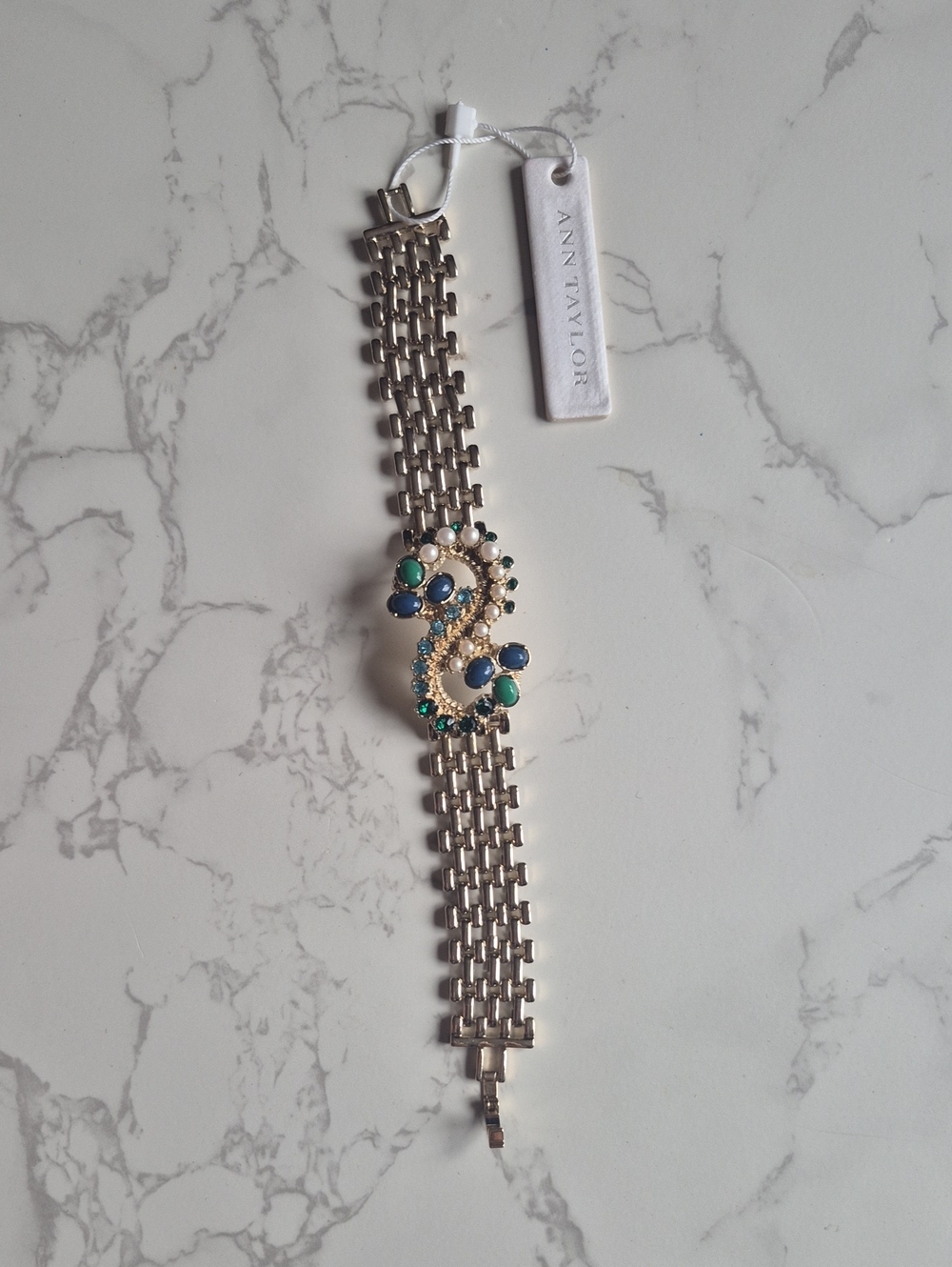 Ann Taylor Gold-Tone Bracelet with Blue and Green Stones